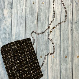 Shein Black And Gold Checkered Sling Bag