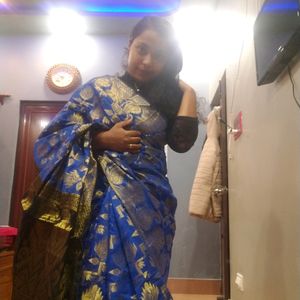 NAVY BLUE SAREE WITH GOLDEN WORK ALL OVER BODY
