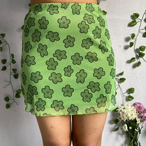 Green and Black Floral Mini Skirt