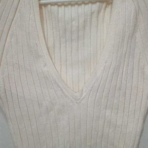 Off White V Neck Woolen Top