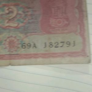 Old Currency Note 2Rs Tiger 69 Series Rare Find