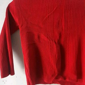 (2-3.5 Year) Girls Red Full Neck Sweater