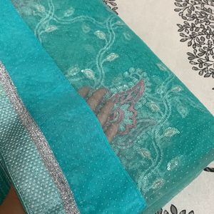 Light Sea Green Pink-embroidery Sari