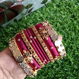 Handcrafted Silk Thread Kundan Stones Bangles