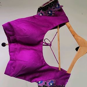 NEON PURPLE VELVET PADDED DESIGNER BLOUSE