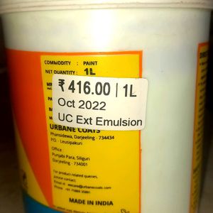 Exterior Wall Paint, Urbane Coats, Water Thinnable, Yellow Color, 1Litre