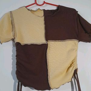 Beige And Brown Drawstring Top