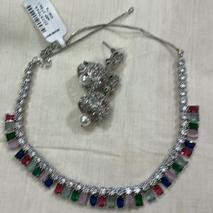 Multicolour Necklace Set With Jhumka