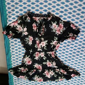 Inspired Hearts Black Floral Front Tie-up Dress