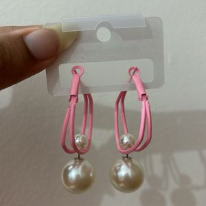 Baby Pink Earrings With Pearl Drop