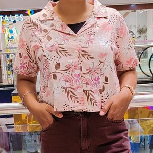 Flower Print Crop Shirt Top