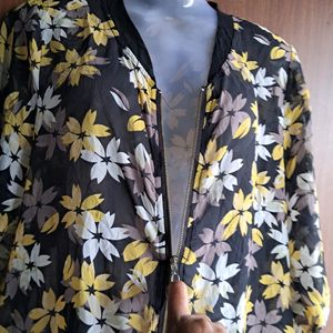 Floral Print Full Zip Fashion Top