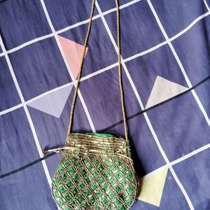 Green Embroidery Designed Handbag