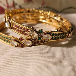 Polki Bangles With Green And Red Combination