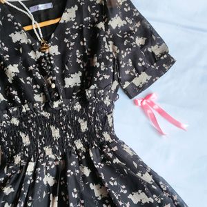 Black Floral Short Dress