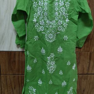 Green Chikan Kari Kurti