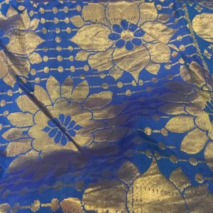 Blue And Gold Silk Blend Saree (5.5 Metres)