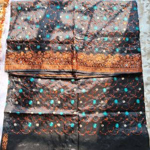 🖤 BLACK SILK SAREE  WITH FULL COPPER THREADWORK