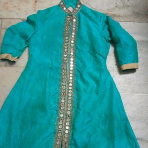 Green Kurti Mirror Work