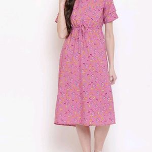 Floral Print pink  Fit And Flare Dress