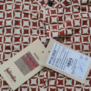 Fabindia Beige Cotton Bagru Printed Shirt