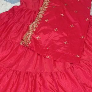 Red Flare Gown With Dupatta