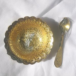 Silver Plated Gold Polished Bowl & Spoon