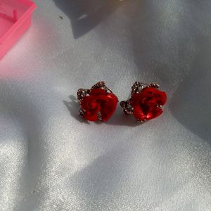 Velvet Red Rose Studs