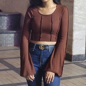 Brown Crop Top With  Stylish Full Sleeves