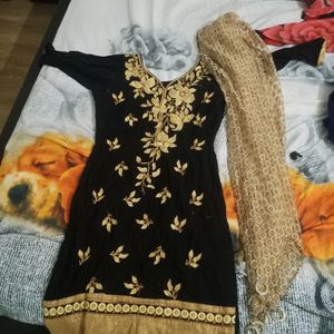 Pure Cotton Embroided Kurta With Dupatta