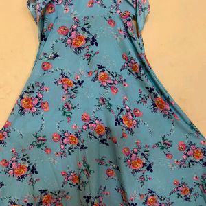 Sea Green Flowers Print Dress