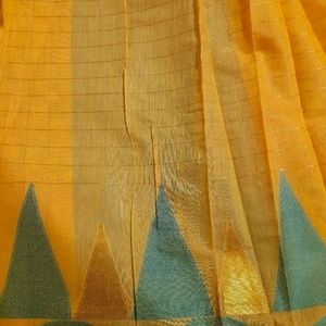 Light Yellow Checks Design Saree with Blouse