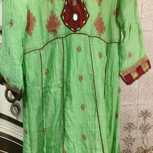 Pure Cotton Green A-line Kurta