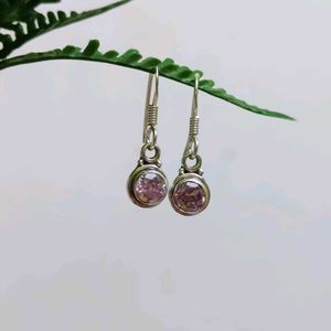 Pure Silver Earing With Pink Zirconia