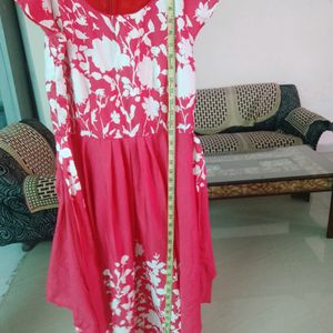 Pink And White Coloured Square Cut Gown Or Dress