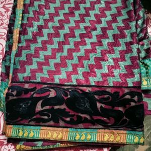 A Beautiful Turquoise Purple Saree, Banares Lace