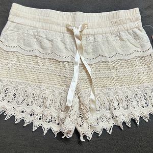 Satin Front Tie Crochet Short