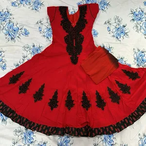 Red And Black Embroidery Kurtha Set