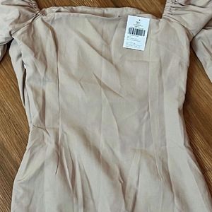 Beige Puff Sleeves Dress By SSS