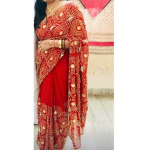 Maroon Heavy Party Wear Saree