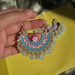 Ethnic Blue Chandbali Earrings for Women