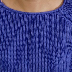 Women Blue Oversized Knited Rib Cotton Sweater