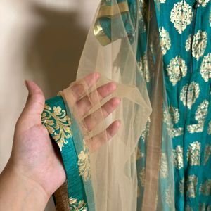 Eye Catching Sea Green Gown With Dupatta