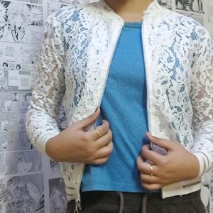 Lace White Jacket With Free Blue Shirt