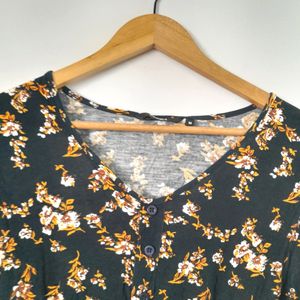 Black With Floral Print Crop Tops (Women's)