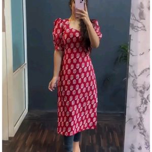 Red Cotton Bandhani Printed Kurti