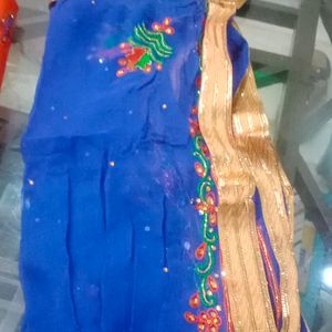 Orange Blue Heavy Dupatta 4 Side Stone Work With