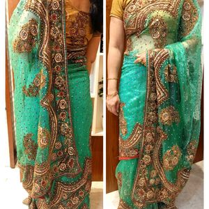 🔥💚Women Wedding Wear Tissue Saree 💚🔥