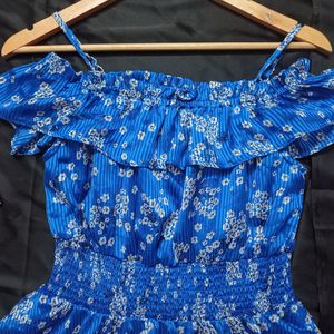 Cerulean Blue Peplum Printed Top