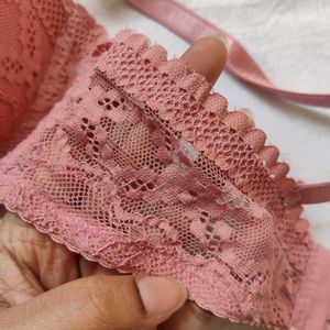 Baby Pink Padded Lace Bridal Bra For Women